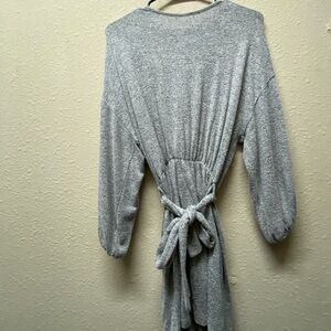 Gray Knit Cardigan with Tie Waist